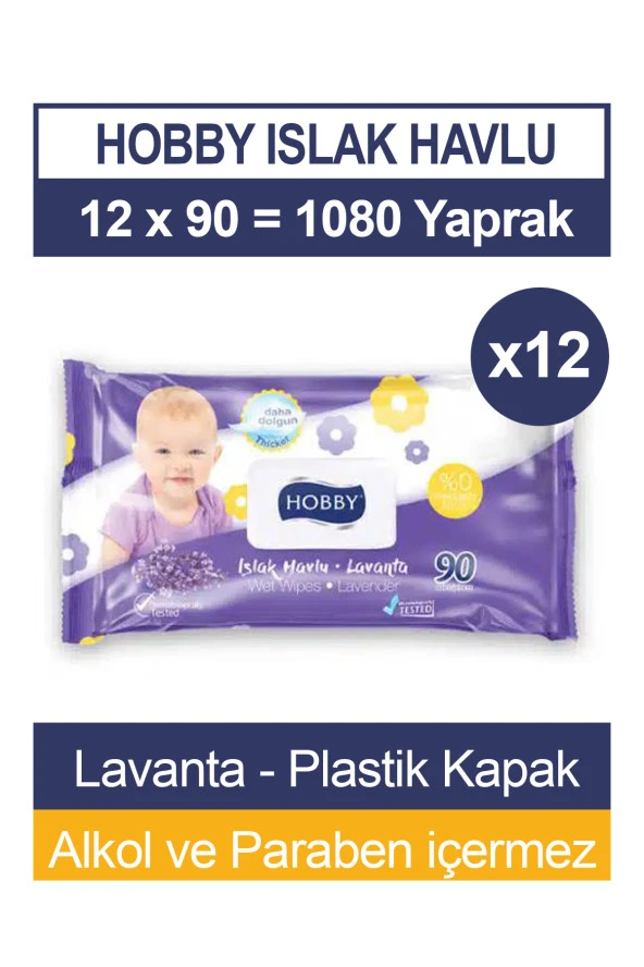 Hobby Islak Havlu Lavanta 90'lı 12 Paket