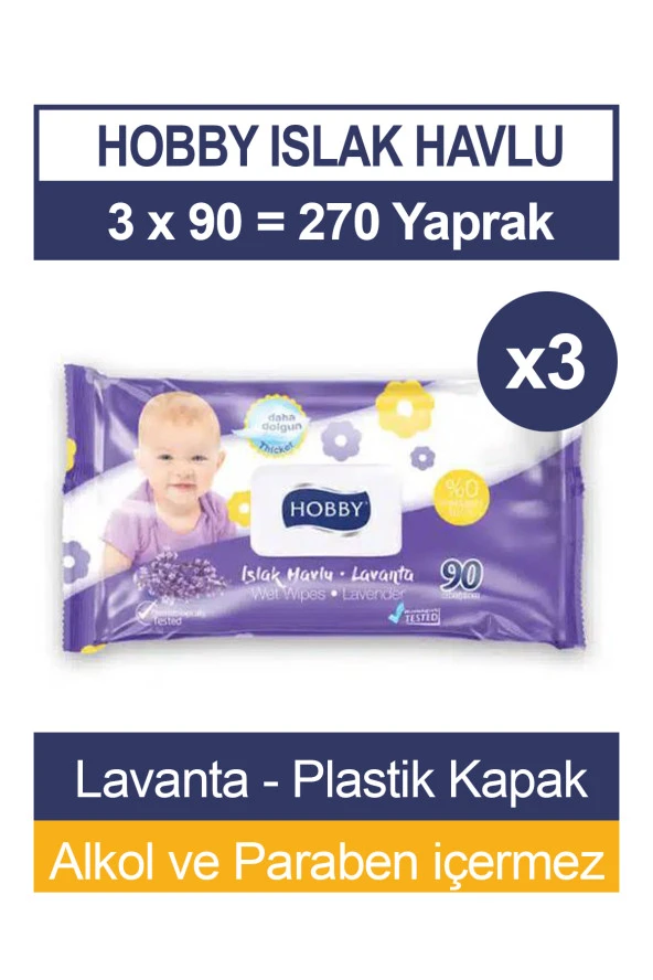 Hobby Islak Havlu Lavanta 90'lı 3 Paket