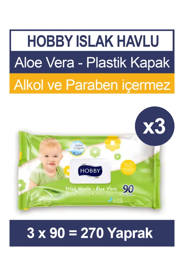 Hobby Islak Havlu Aloe Vera 90'lı 3 Paket