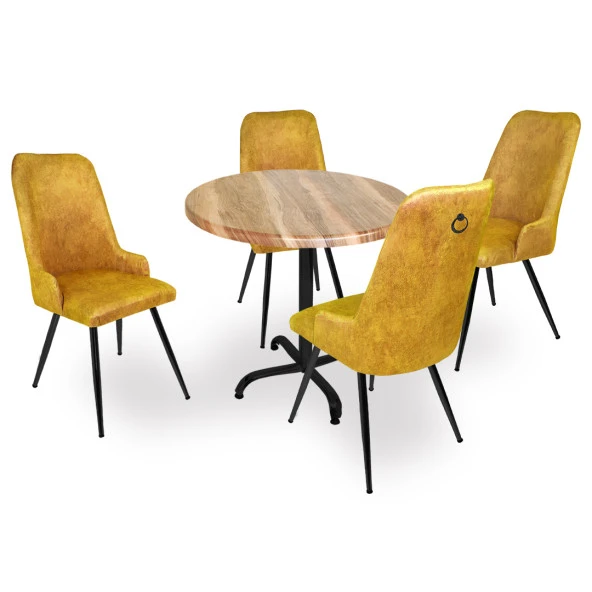 Indigo Werzalit Yuvarlak - Çırağan Masa Takımı (90 cm çap) - Indiana Wood Sarı