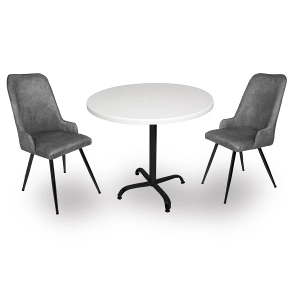 Indigo Werzalit Yuvarlak - Çırağan 2li Masa Takımı (70 cm çap) - Füme