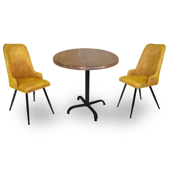 Indigo Werzalit Yuvarlak - Çırağan 2li Masa Takımı (90 cm çap) - Antik Dark Sarı