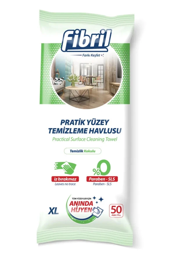 Fibril Yüzey Temizlik Havlusu XL 50 Yaprak Temizlik Kokulu + Islak Mendil 50 Yaprak - 2