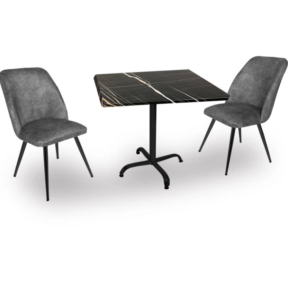 Indigo Werzalit Kare - Nilüfer 2li Masa Takımı (70X70) - Royal Mermer Füme