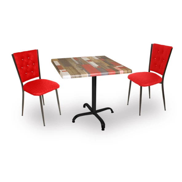 Indigo Werzalit Kare - Kapitoneli 2li Masa Takımı (60X60) - Red Wood Kırmızı
