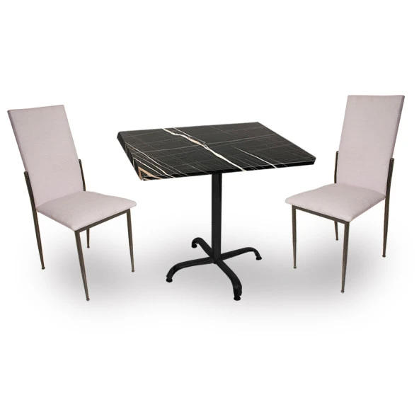 Indigo Werzalit Kare - Gözde 2li Masa Takımı (80X80) - Royal Mermer Beyaz