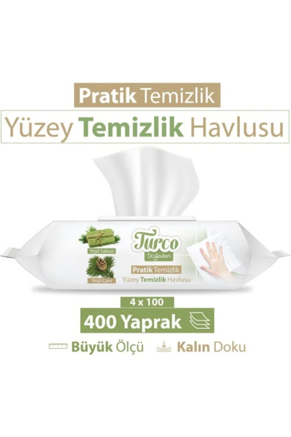 Baby Turco Turco Doğadan Pratik Yüzey Temizlik Havlusu 4X100 (400 Yaprak)