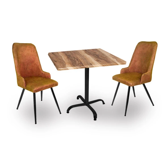 Indigo Werzalit Kare - Çırağan 2li Masa Takımı (80x80) - Indıana Wood Kiremit