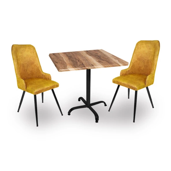Indigo Werzalit Kare - Çırağan 2li Masa Takımı (80x80) - Indıana Wood Sarı