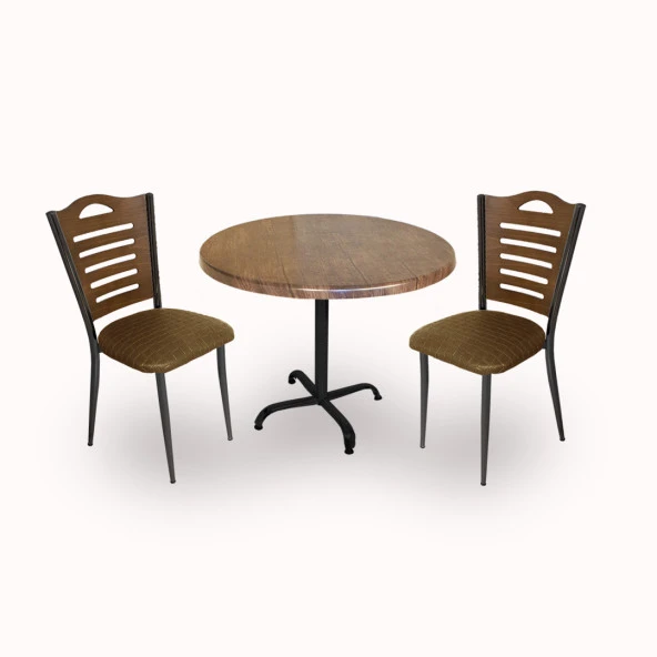 Indigo Werzalit Yuvarlak - Merdiven Tip 2li Masa Takımı (90 cm çap) - Antik Dark Kahve