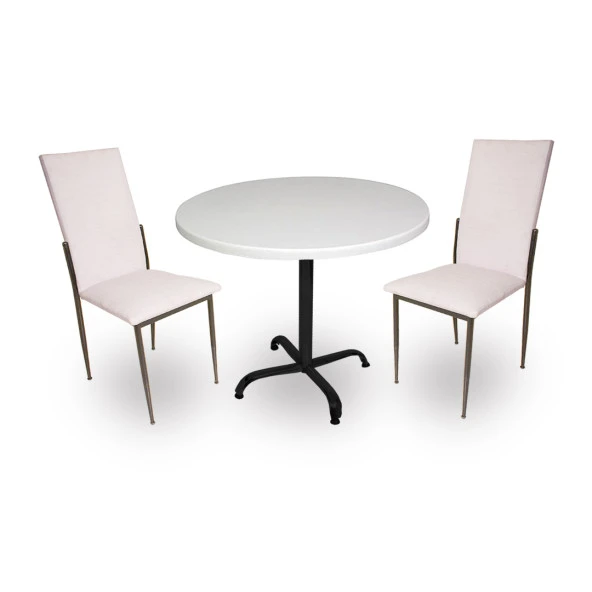 Indigo Werzalit Yuvarlak - Gözde 2li Masa Takımı (90 cm çap) - Beyaz