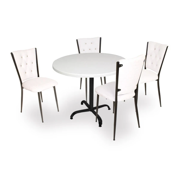 Indigo Werzalit Yuvarlak - Kapitoneli Masa Takımı (90 cm çap) - Beyaz ürün görseli