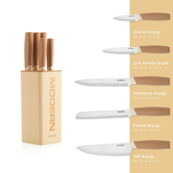 Schafer Forge Bloklu Bıçak Seti 6 Parça-Krem - 2