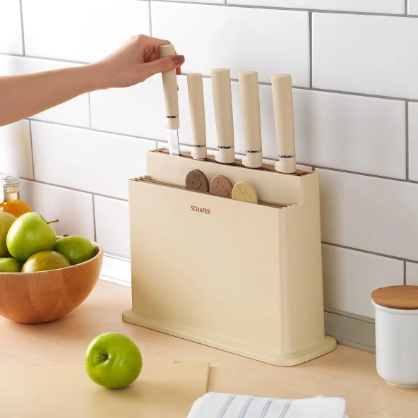 Schafer Forge Kesme Tahtası/Bıçak Seti 10 Parça-Krem - 2