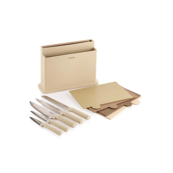 Schafer Forge Kesme Tahtası/Bıçak Seti 10 Parça-Krem - 6