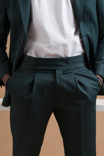 Carutte Slimfit Sivri Yaka Torba Cep Düz Kumaş Pileli Pantolon Takım Elbise - 5