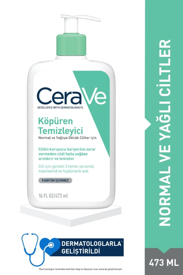 CeraVe Köpüren Temizleyici Seramid Içerikli Normal & Yağlı Ciltler Yüz Vücut 473 ml