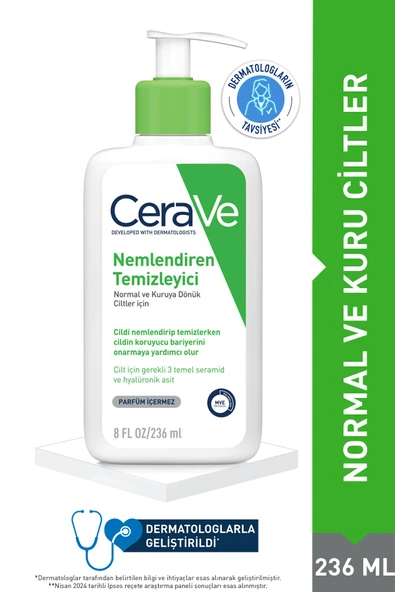 CeraVe Nemlendiren Temizleyici Normal & Kuru Ciltler Yüz Vücut 236 ml