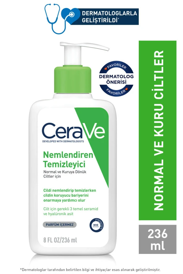 CeraVe Nemlendiren Temizleyici Normal & Kuru Ciltler Yüz Vücut 236 ml