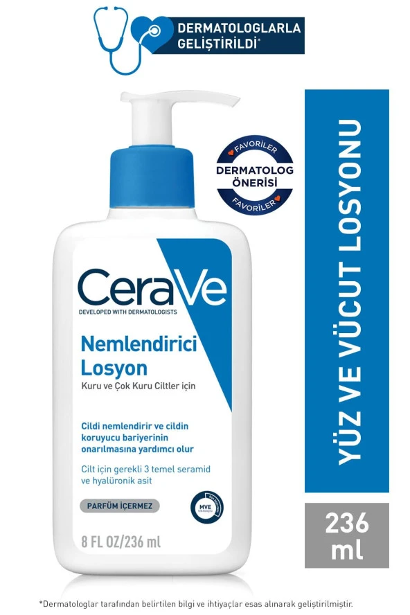 CeraVe Nemlendirici Losyon Kuru Ciltler Seramid Ve Hyalüronik Asit Içerikli Yüz Vücut 236ml