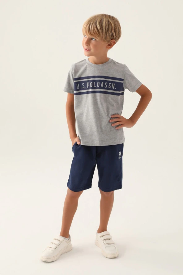 U.S. Polo Assn. 1766 Rectangular Pattern Erkek Çocuk Bermuda Pijama Takım