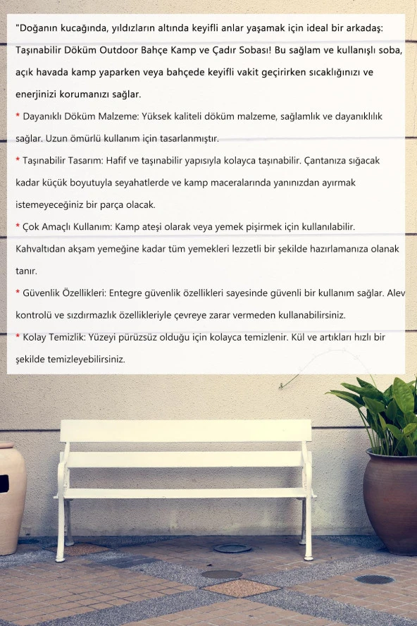 Yüksek Kalite Portatif Döküm Çadır Sobası Şömine Görünümlü Dış Bahçe Outdoor Kamp Karavan Soba - 2