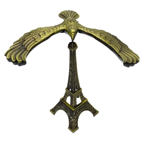 Vintage Metal Dengeli Kartal ve Eyfel Kulesi Bronz 20x17cm - Resim 5