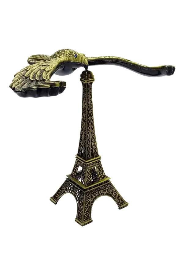 Vintage Metal Dengeli Kartal ve Eyfel Kulesi Bronz 20x17cm - Resim 9