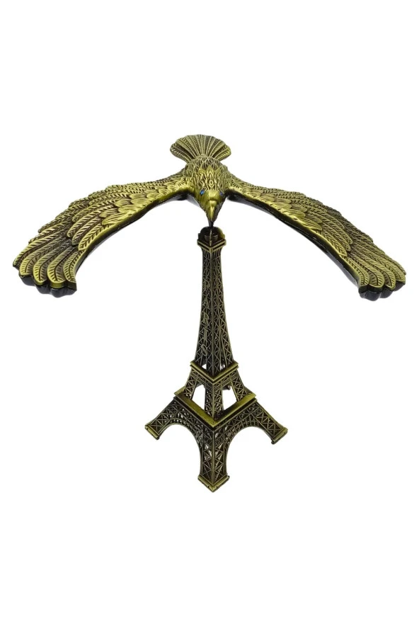 Vintage Metal Dengeli Kartal ve Eyfel Kulesi Bronz 20x17cm - Resim 11