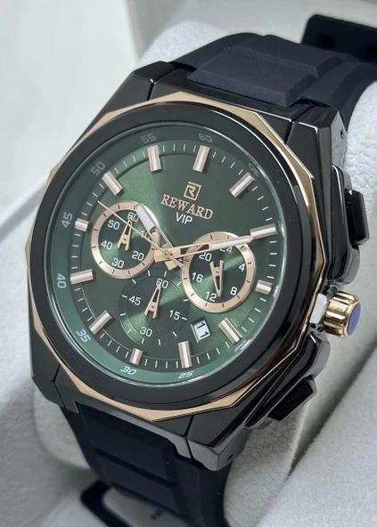 Reward Yeşil Ekran Çelik Kasa Siyah Silikon Kordon Fonksiyonlu Erkek Kol Saati - Resim 2