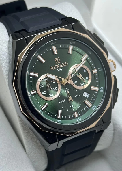 Reward Yeşil Ekran Çelik Kasa Siyah Silikon Kordon Fonksiyonlu Erkek Kol Saati - Resim 6