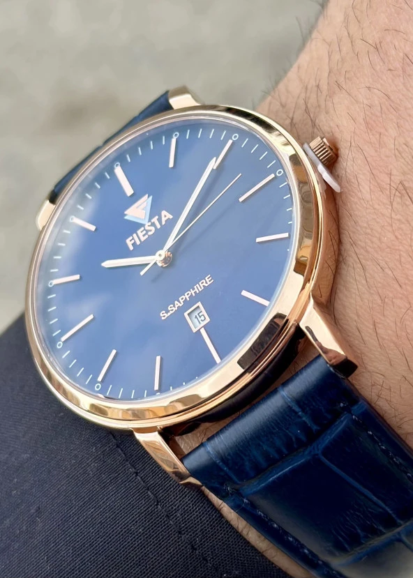 Fiesta Lacivert Deri Kordon Kurmalı Erkek Kol Saati - Resim 2