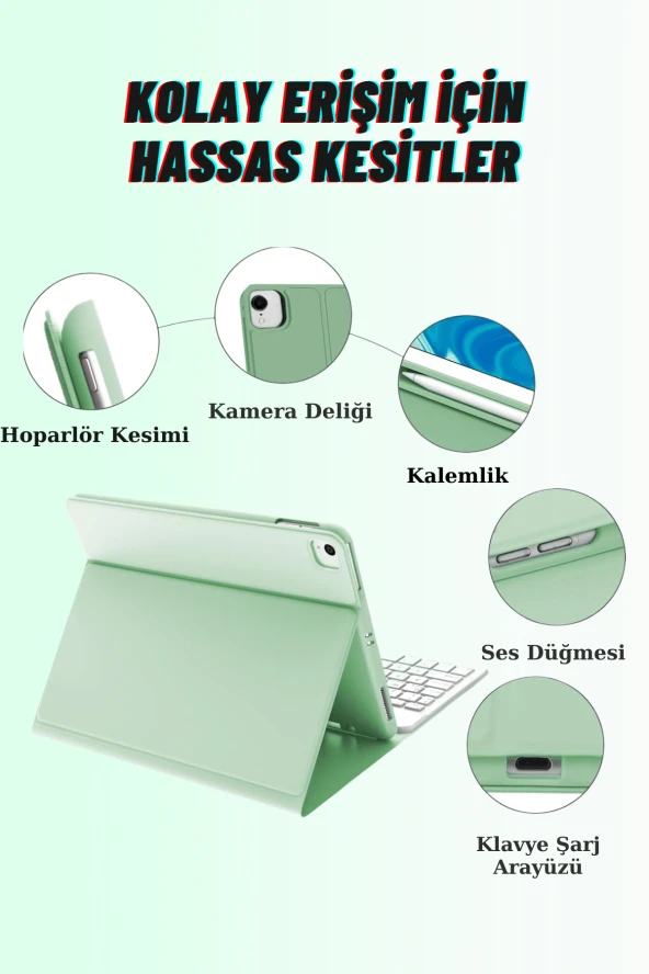 Qpen iPad Air 2 9.7 inç  Uyumlu Klavyeli Tablet Kılıfı - Resim 8