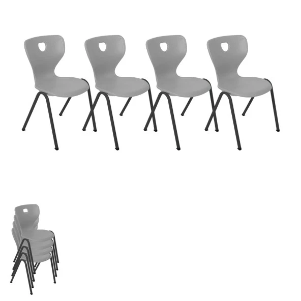 Monoblok Üst Üste Konan Mutfak ve Balkon Sandalyesi - Gri - (4 Adet)