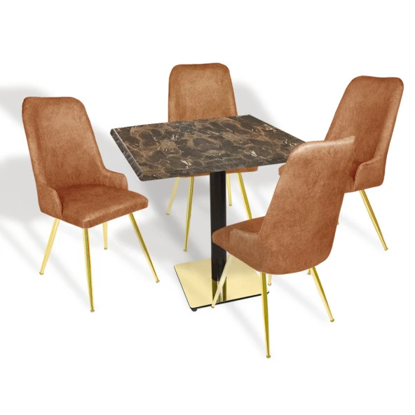 Karanfil Gold Werzalit Kare - Çırağan Gold Masa Takımı (80X80) - (Karacabey Mermer - Kiremit) ürün görseli 1