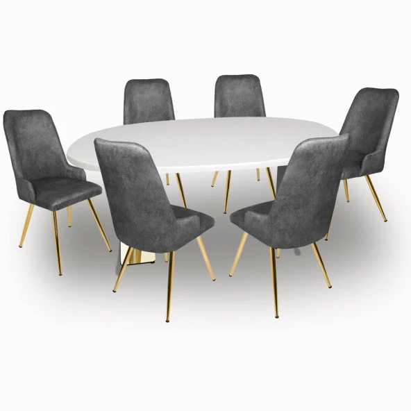 Karanfil Gold Werzalit - Çırağan Gold Masa Takımı (94x146) - Beyaz - Füme