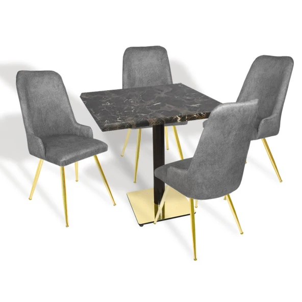 Karanfil Gold Werzalit Kare - Çırağan Gold Masa Takımı (80X80) - (Teramo - Füme)