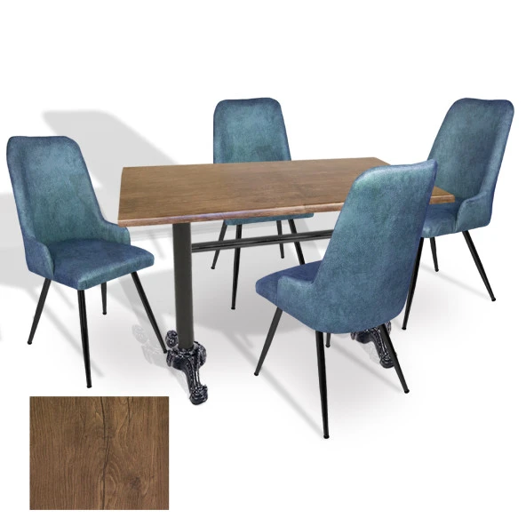 Çipa Werzalit - Çırağan Mutfak Masa Takımı (80X140) - (Rustic Dark - Mavi) ürün görseli