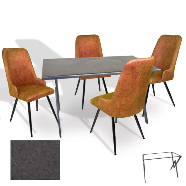 Anemon Werzalit - Çırağan Masa Takımı (80x140) - (Grey Marble - Kiremit) ürün görseli