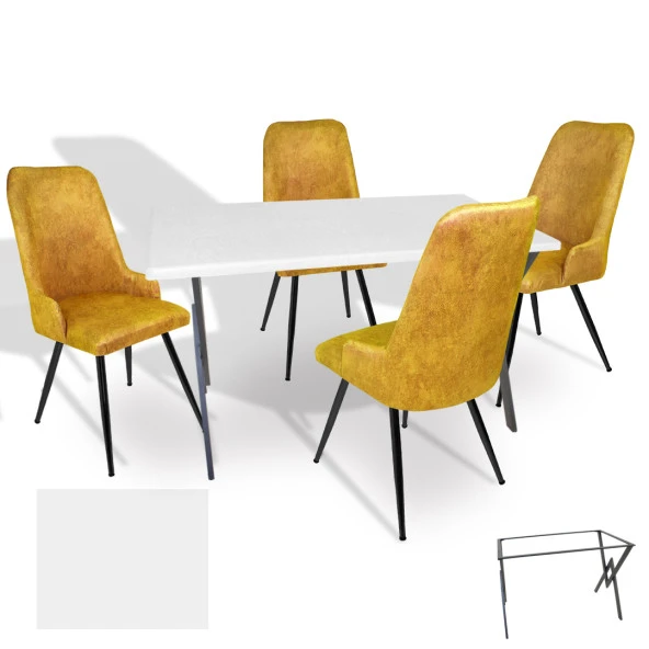 Anemon Werzalit - Çırağan Masa Takımı (80x120) - (Beyaz - Sarı) ürün görseli 1