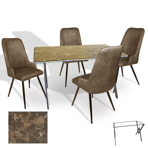 Anemon Werzalit - Çırağan Masa Takımı (80x120) - (Karacabey Mermer - Kahve) ürün görseli 1