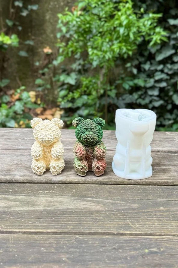Rose Bear Tekli Silikon Mum Kalıbı - 3
