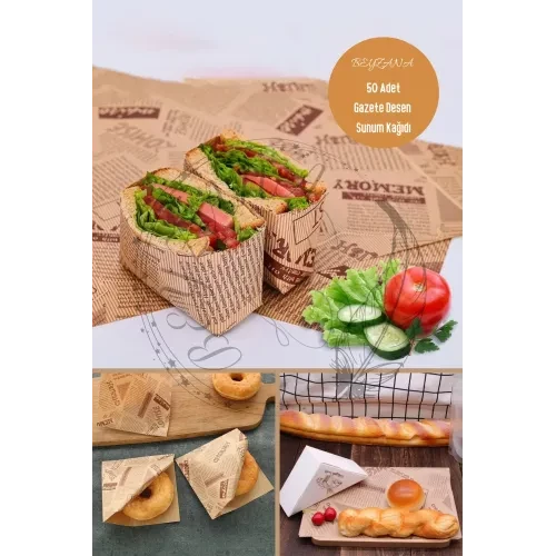 Vintage Gazete Desenli Sunum Kağıdı 50 Adet - Resim 3