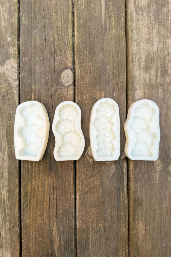 Çiçek ve Kalp Şekilli Sütun Dörtlü Silikon Set Mum Kalıpları - 6