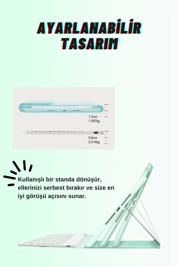 Qpen iPad 9.7 inç (2018)  Uyumlu Klavyeli Tablet Kılıfı - Resim 5