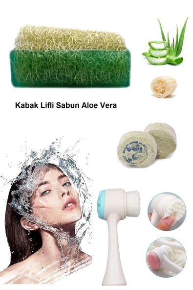 3lü Set Yüz Temizleme Fırçası Bakım Yaşlanma Karşıtı Peeling Aloe Vera Sabun Akne,Leke Ruşur Taşı