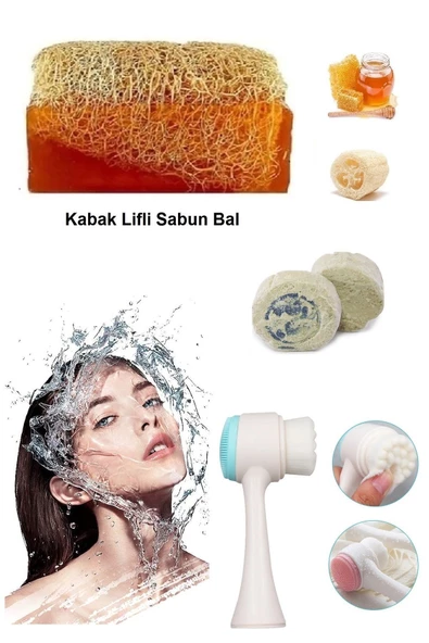 3'lü Cilt Yenileme Siyah Nokta Yüz Temizleme Fırçası Arındırıcı Peeling Kabak Lifli Ballı Sabun - 4