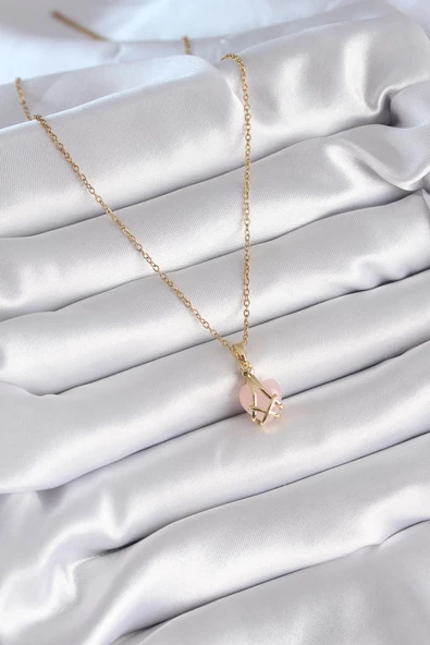 316L Çelik Gold Renk Pembe Kalp Model Kadın Kolye - TJ-BKO8317 - 2