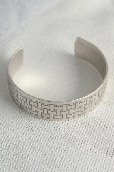 Otantik Gümüş Renk Motif İşleme Detay Plaka Erkek Bileklik - TJ-EB3620 - 2