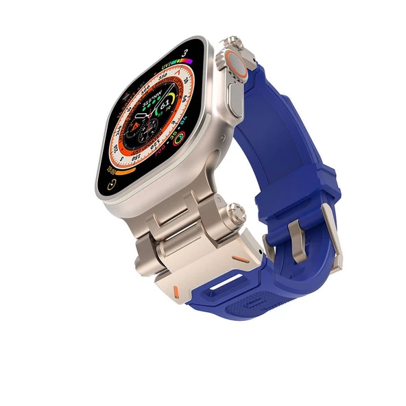 Gpack Apple Watch Series 3 4 5 44mm Kordon Metal Bağlantılı Tokalı Silikon Kayış KRD108 - 6